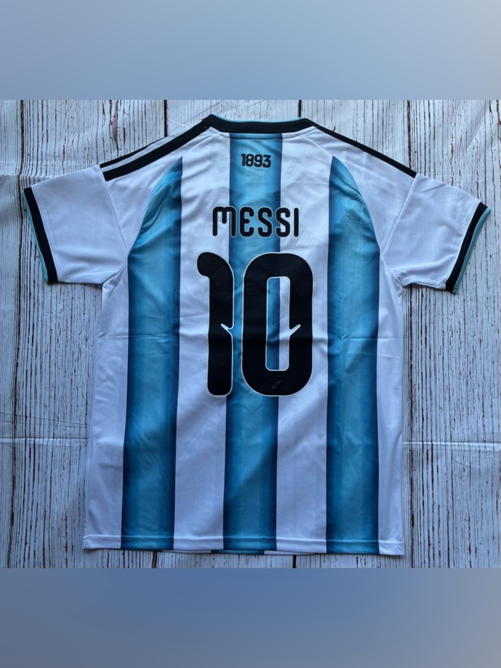 Men's Blue & White Striped Soccer Jersey - #10